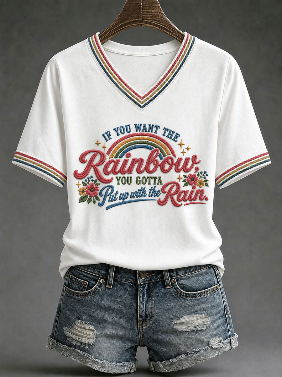 RIP Dolly Parton V-Neck Shirt If You Want The Rainbow You Gotta Put Up With The Rain Tee White - Merchluma