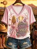 RIP Dolly Parton Memorial Merch Heaven Gained A Rhinestone Angel V-Neck Shirt 1946 2026 Merch - Merchluma