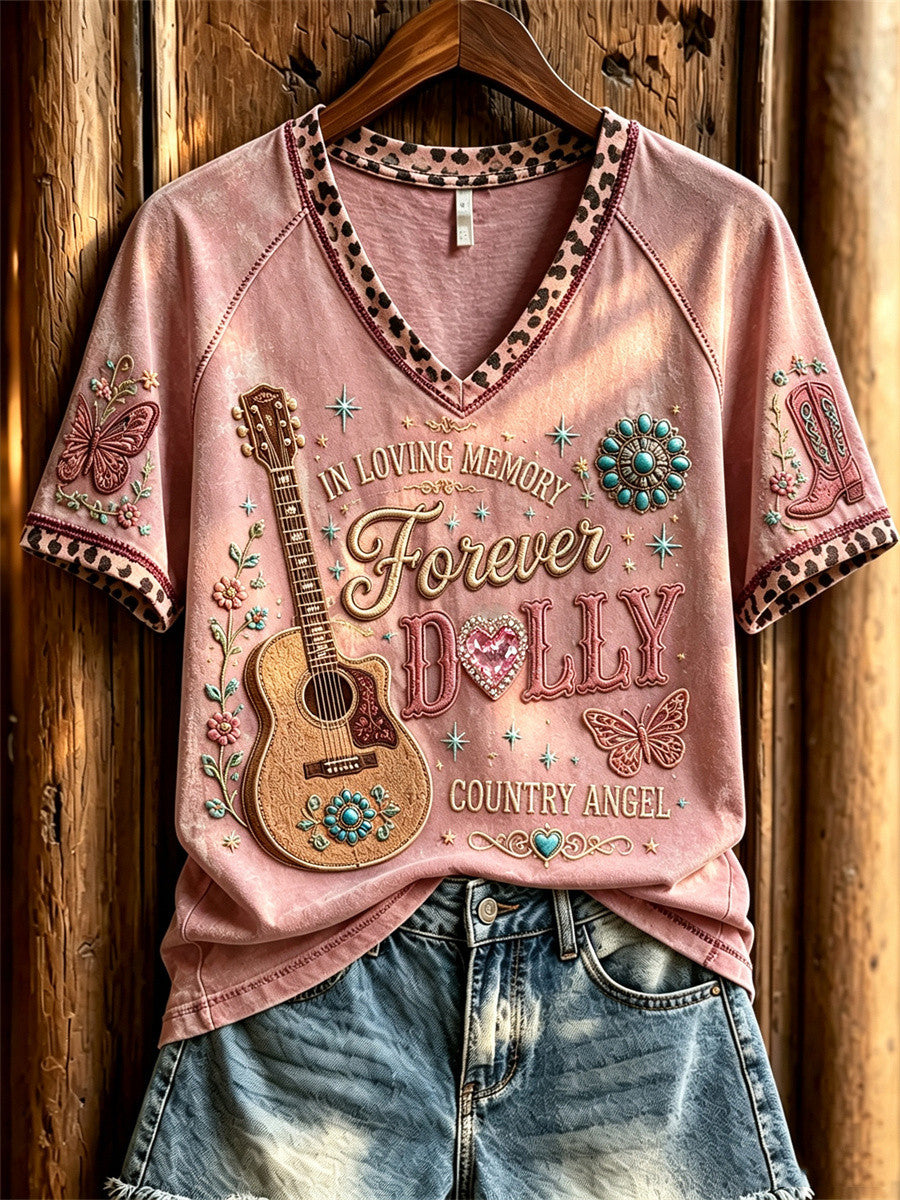 In Loving Memory Forever Dolly Parton V-Neck Shirt Country Angel Dolly Parton Merch Fan Gifts - Merchluma