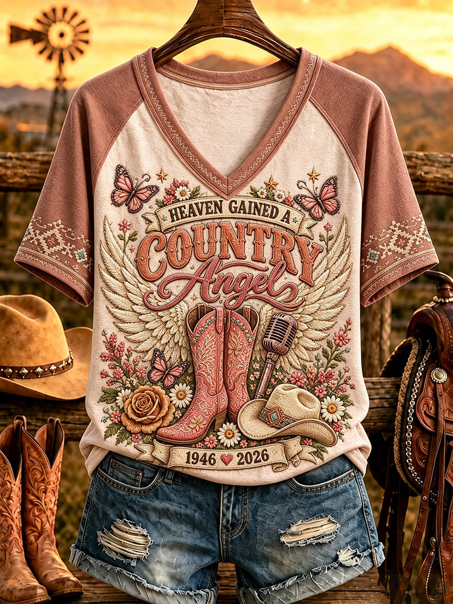 RIP Dolly Parton Memorial Merch Heaven Gained A Country Angel V-Neck Shirt 1946 2026 RIP Merch - Merchluma