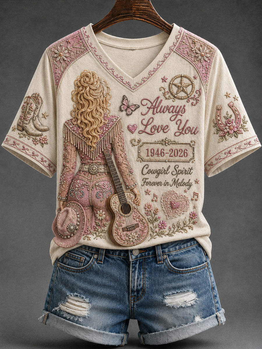 RIP Dolly Parton Always Love You 1946 2026 V-Neck Shirt Cowgirl Spirit Forever In Melody Shirt - Merchluma
