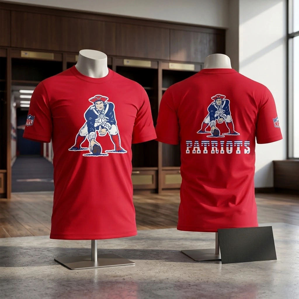 New England Patriots Merch Retro Pat Patriot Throwback Logo Red T-Shirt Gifts For Football Fan - Merchluma