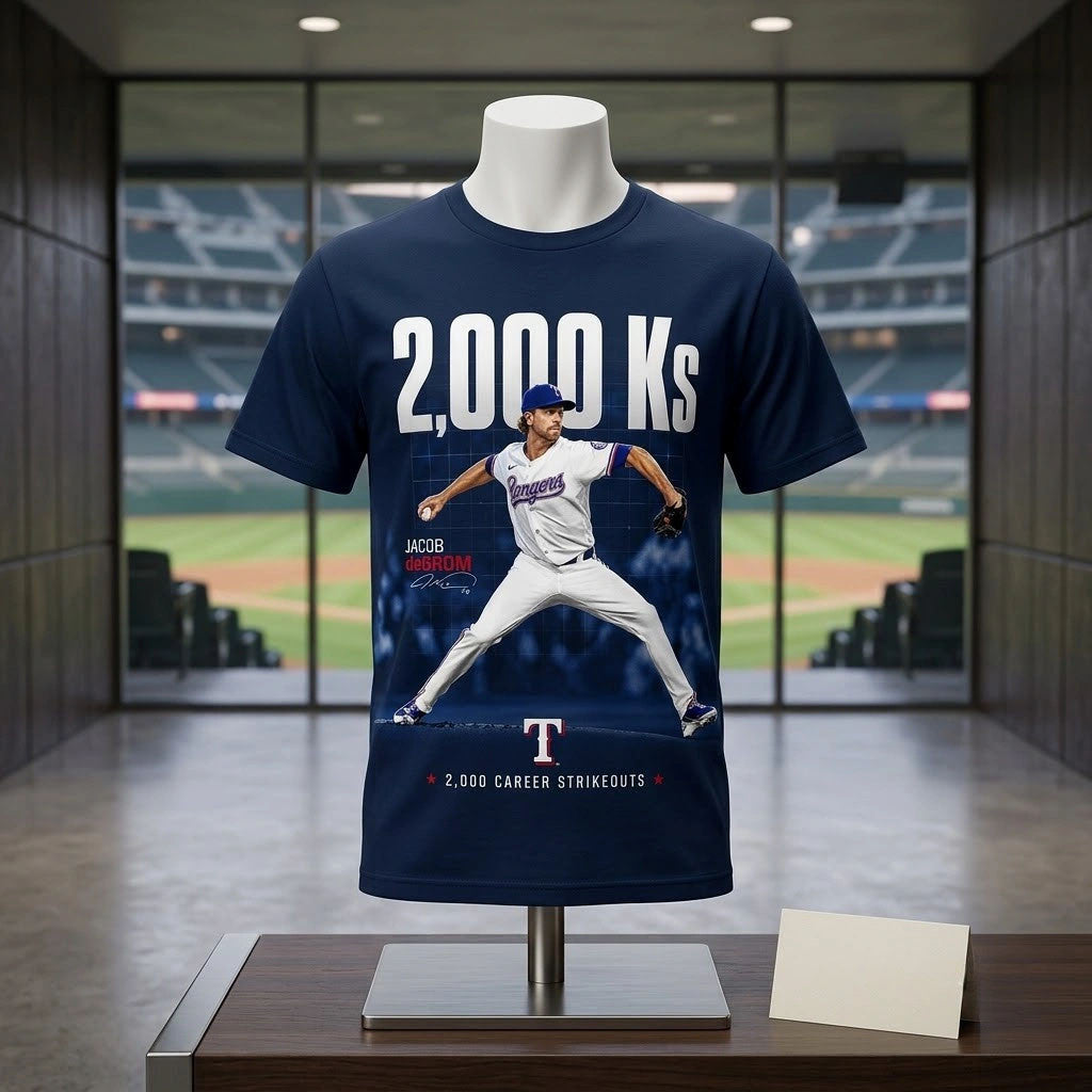 Jacob deGrom Texas Rangers 2000 Strikeouts Milestone T-Shirt Texas Rangers Merch Gift For Fan - Merchluma