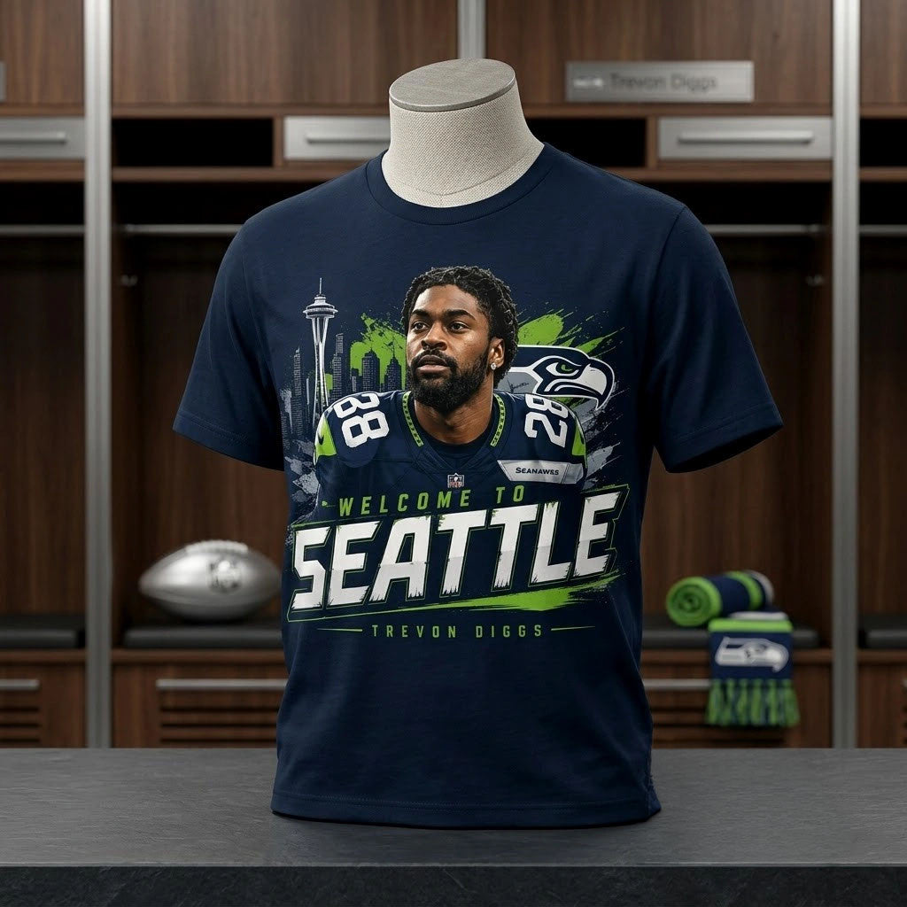 Trevon Diggs Welcome To Seattle Seahawks Navy Blue T-Shirt Trevon Diggs Merch Fans Gifts - Merchluma