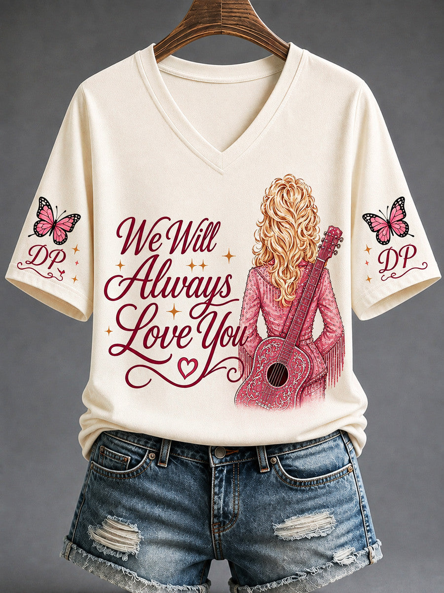RIP Dolly Parton Memorial We Will Always Love You V-Neck Shirt Country Music Lover Gifts - Merchluma