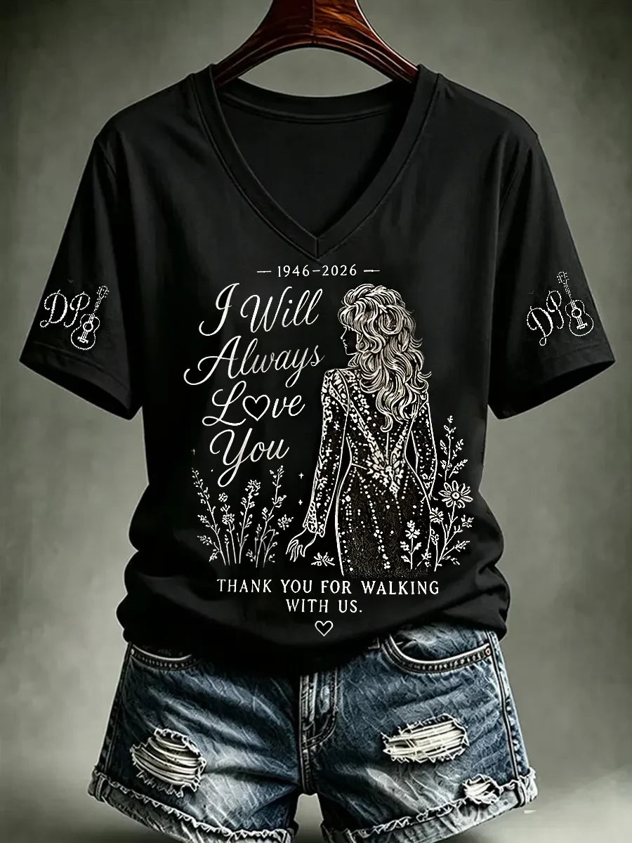 RIP Dolly Parton I Will Always Love You 1946 2026 V-Neck Shirt Dolly Memorial Merch Fan Gifts - Merchluma