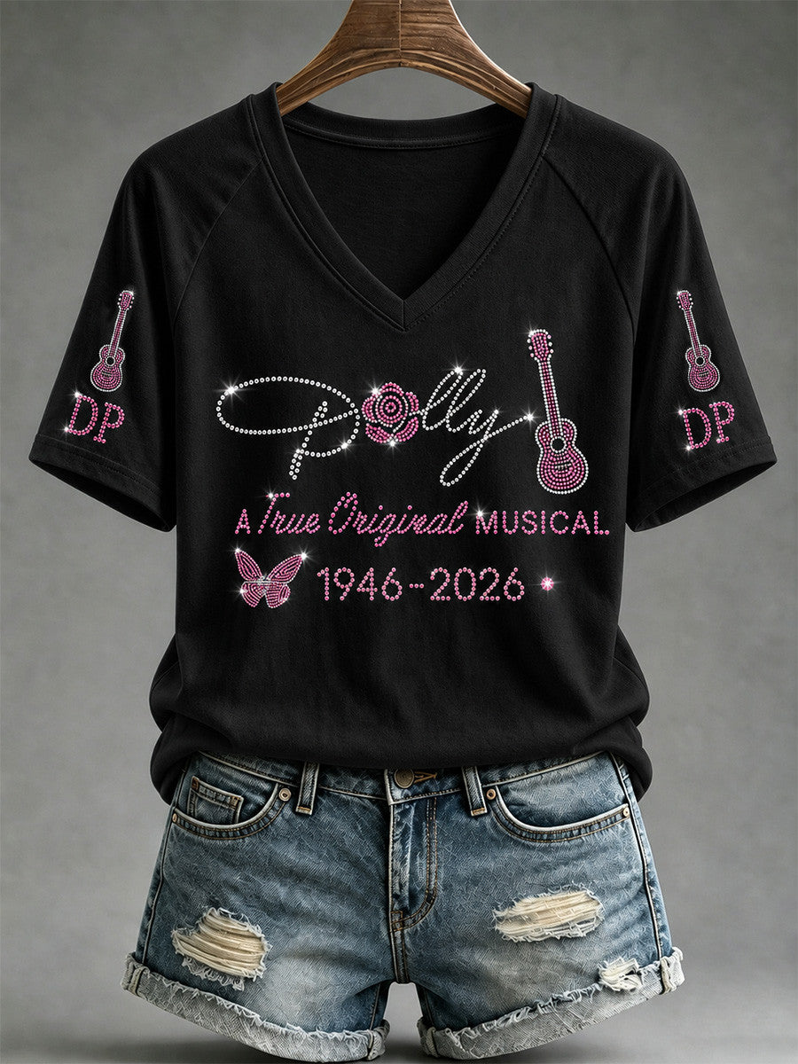 RIP Dolly Parton A True Original Musical V-Neck Shirt 1946 2026 Merch Memorial Gifts - Merchluma