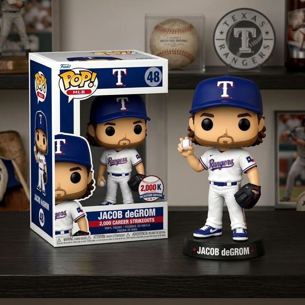 Jacob deGrom Texas Rangers 2000 Strikeouts Milestone Funko Pop Rangers Merch Gift For Fan - Merchluma