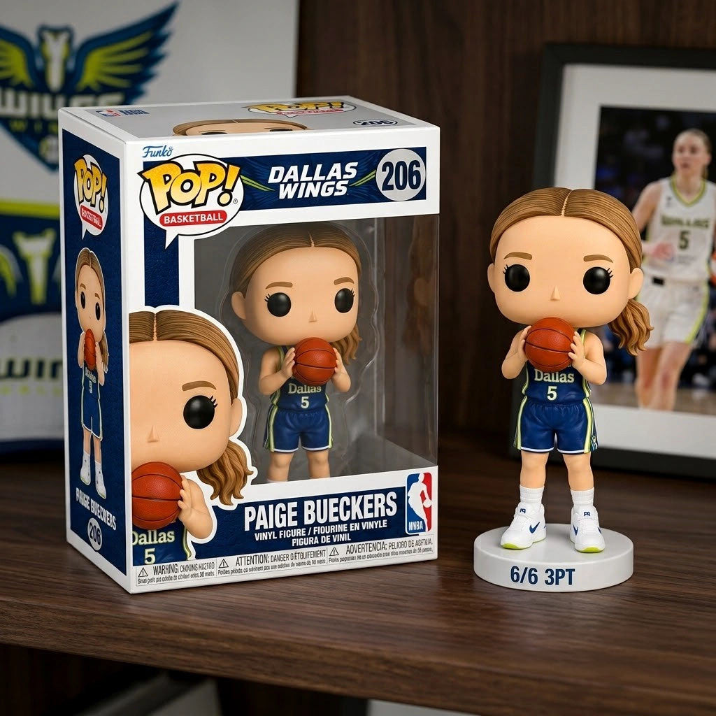 Paige Bueckers Dallas Wings 6 6 3PT Record Funko Pop Figure Dallas Wings Merch Gifts For Fans - Merchluma