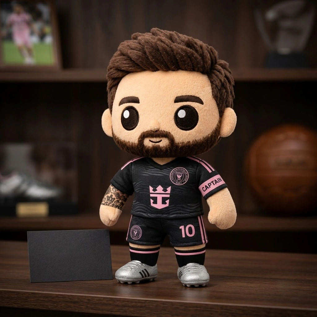 Lionel Messi Inter Miami Black Away Jersey Chibi Plush Pillow Lionel Messi Merch Fan Gifts - Merchluma