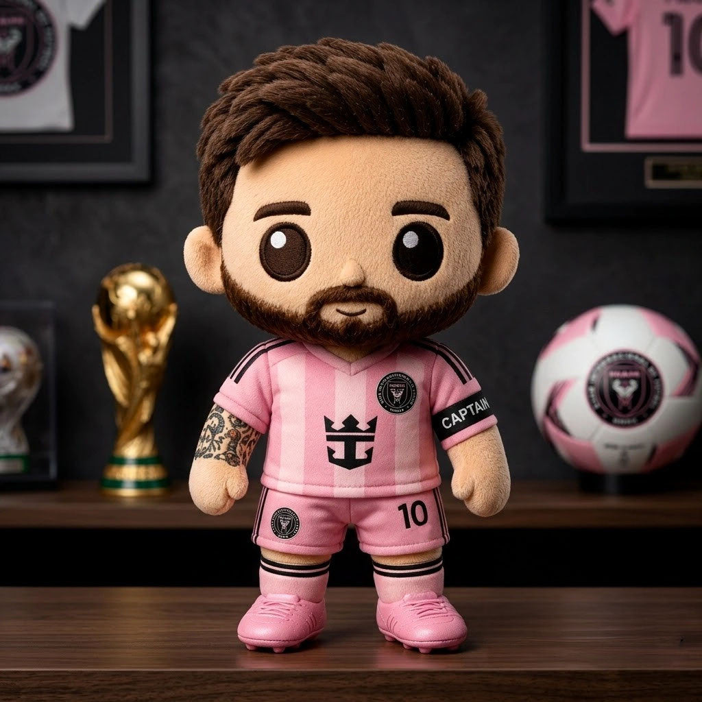 Lionel Messi Inter Miami Pink Home Jersey Chibi Plush Pillow Lionel Messi Merch Sofa Decor - Merchluma