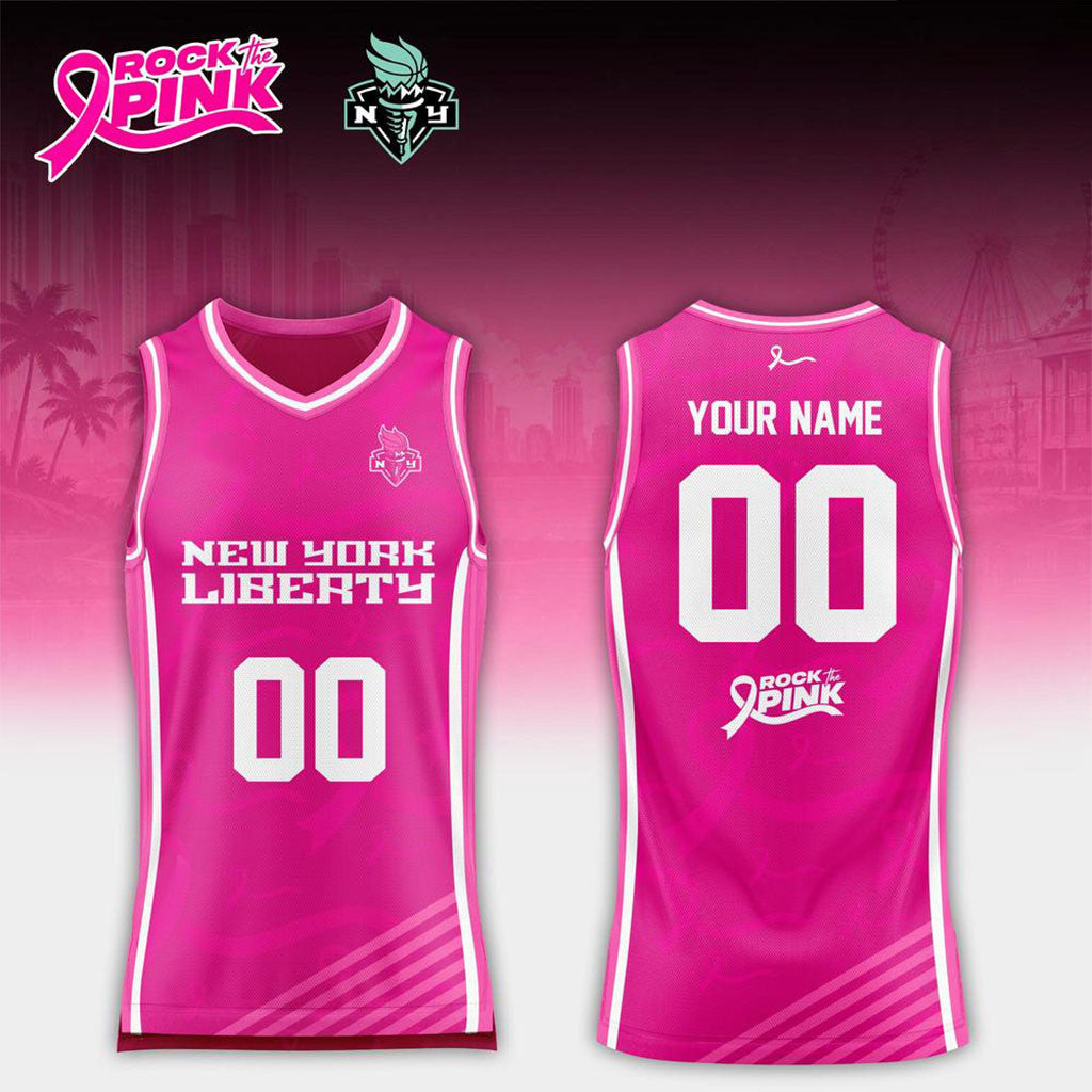 Custom New York Liberty x Rock The Pink Night 2026 Basketball Jersey NY Liberty Merch Fan Gift - Merchluma