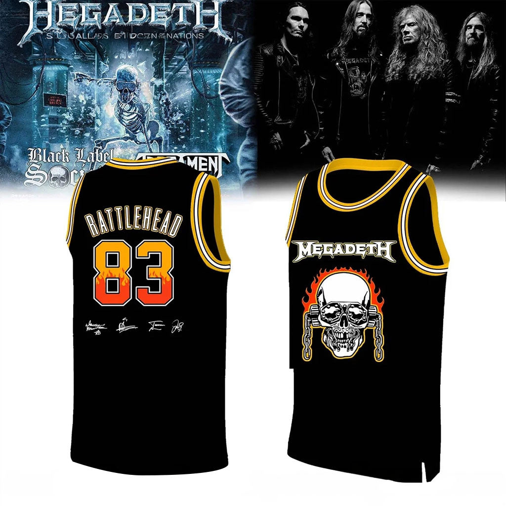 Megadeth Rattlehead #83 Basketball Jersey Heavy Metal Band Skull Sleeveless Shirt Megadeth Merch - Merchluma