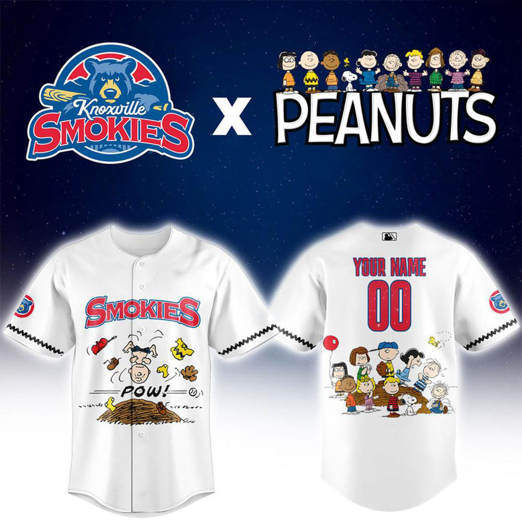 Personalized Knoxville Smokies x Peanuts Night Baseball Jersey Smokies Merch Fans Gifts - Merchluma
