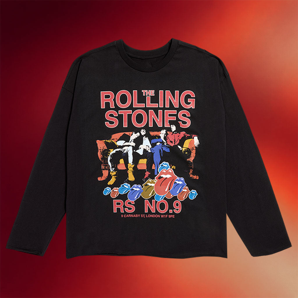 The Rolling Stones Merch Band Couch Photo Black Raw Hem Long Sleeve T-Shirt Gifts For Fans - Merchluma