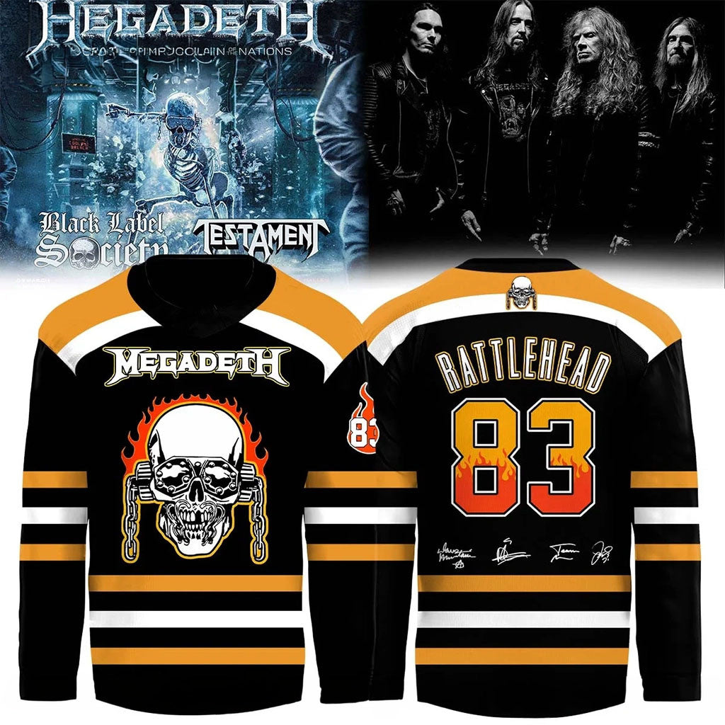 Megadeth Rattlehead #83 Hockey Jersey Heavy Metal Band Skull Apparel Megadeth Merch Fan Gifts - Merchluma