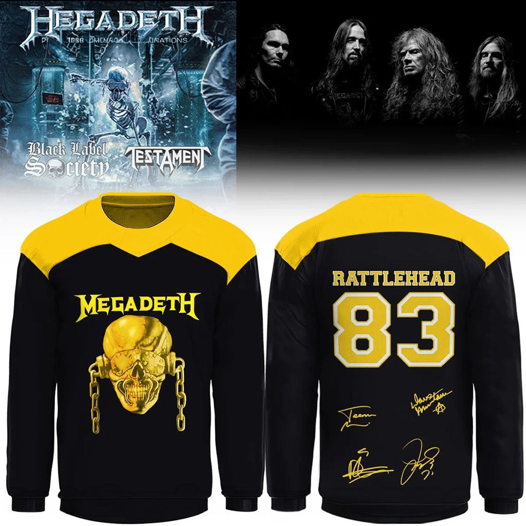 Megadeth Rattlehead 83 Hockey Jersey Heavy Metal Band Skull Megadeth Merch Rock Music Fan Gift - Merchluma