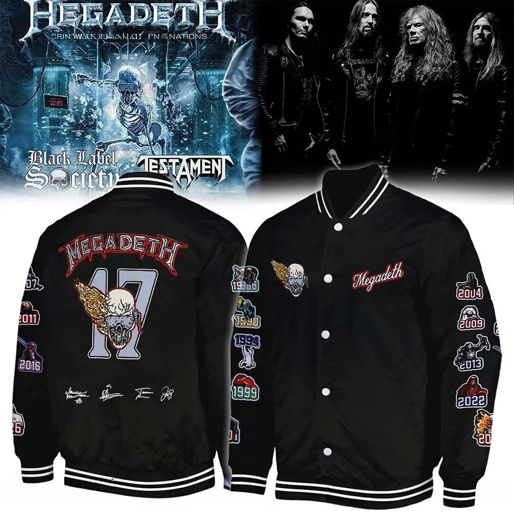 Megadeth Signed Bomber Jacket Thrash Metal Vic Rattlehead Jacket Megadeth Merch Fan Gifts - Merchluma