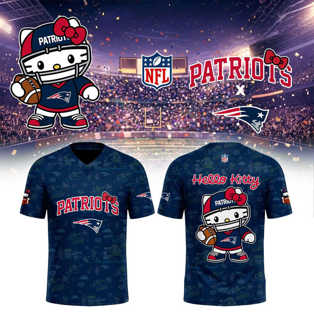 New England Patriots x Hello Kitty 2026 Cute Graphic Football Jersey NE Patriots Merch - Merchluma