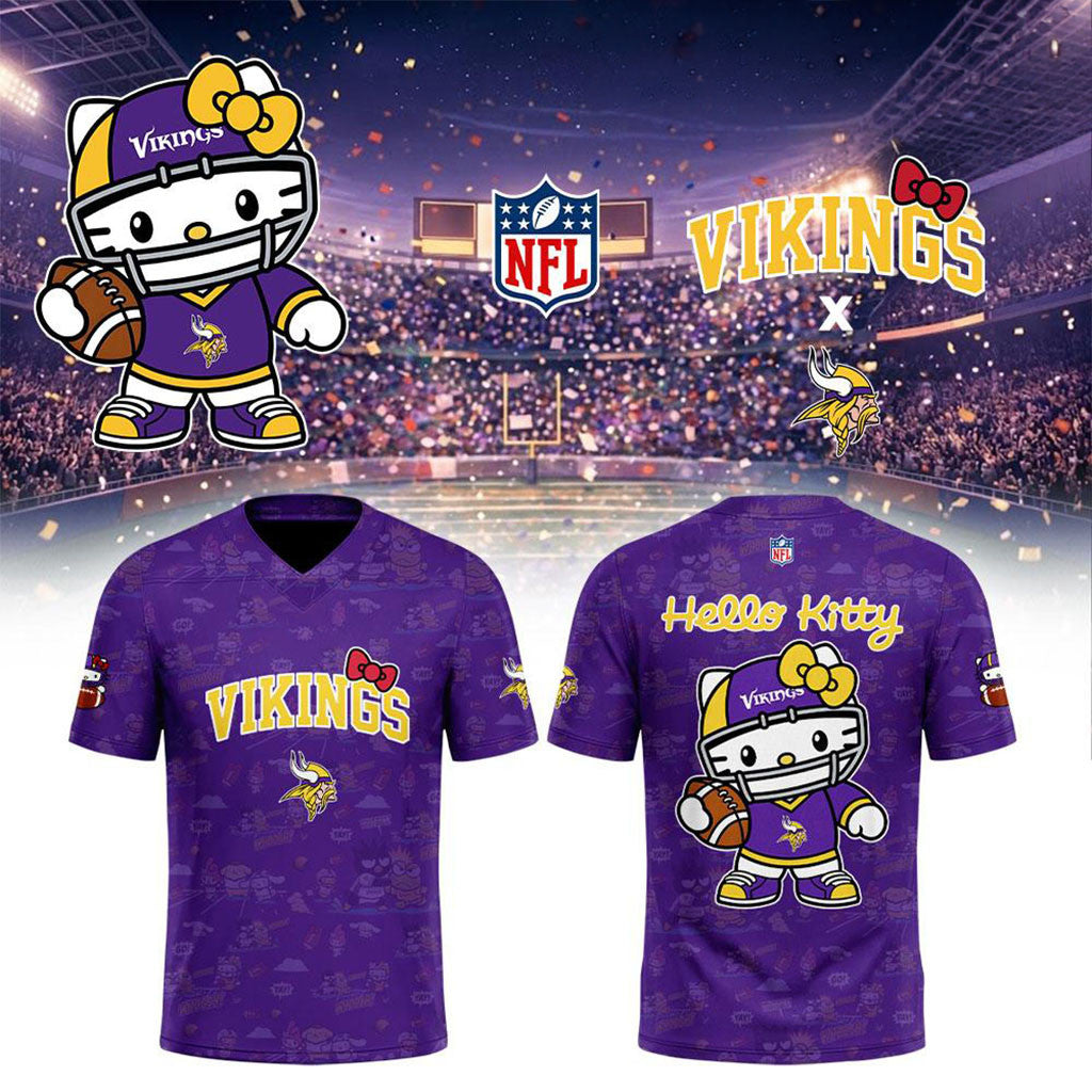 Minnesota Vikings x Hello Kitty 2026 Crossover Graphic Football Jersey Vikings Merch Fan Gear - Merchluma