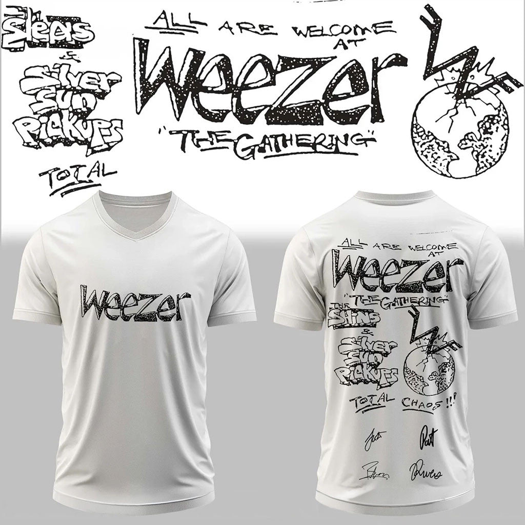 Weezer The Gathering World Wide Signature V-Neck T-Shirt Weezer Merch Gifts For Rock Fan - Merchluma