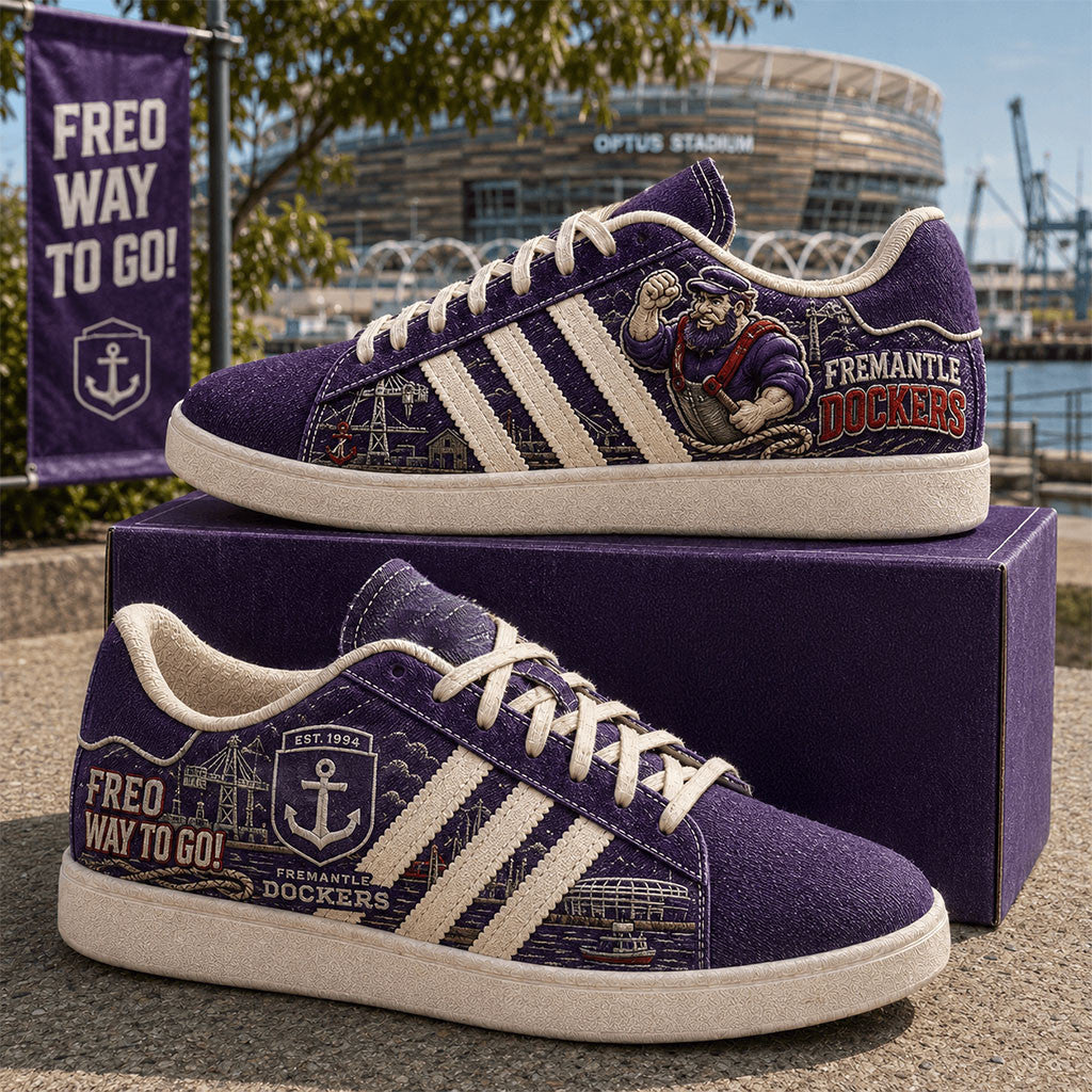 Fremantle Dockers Merch 2026 Freo Way To Go Sneakers AFL Merch Gift For Football Fans - Merchluma