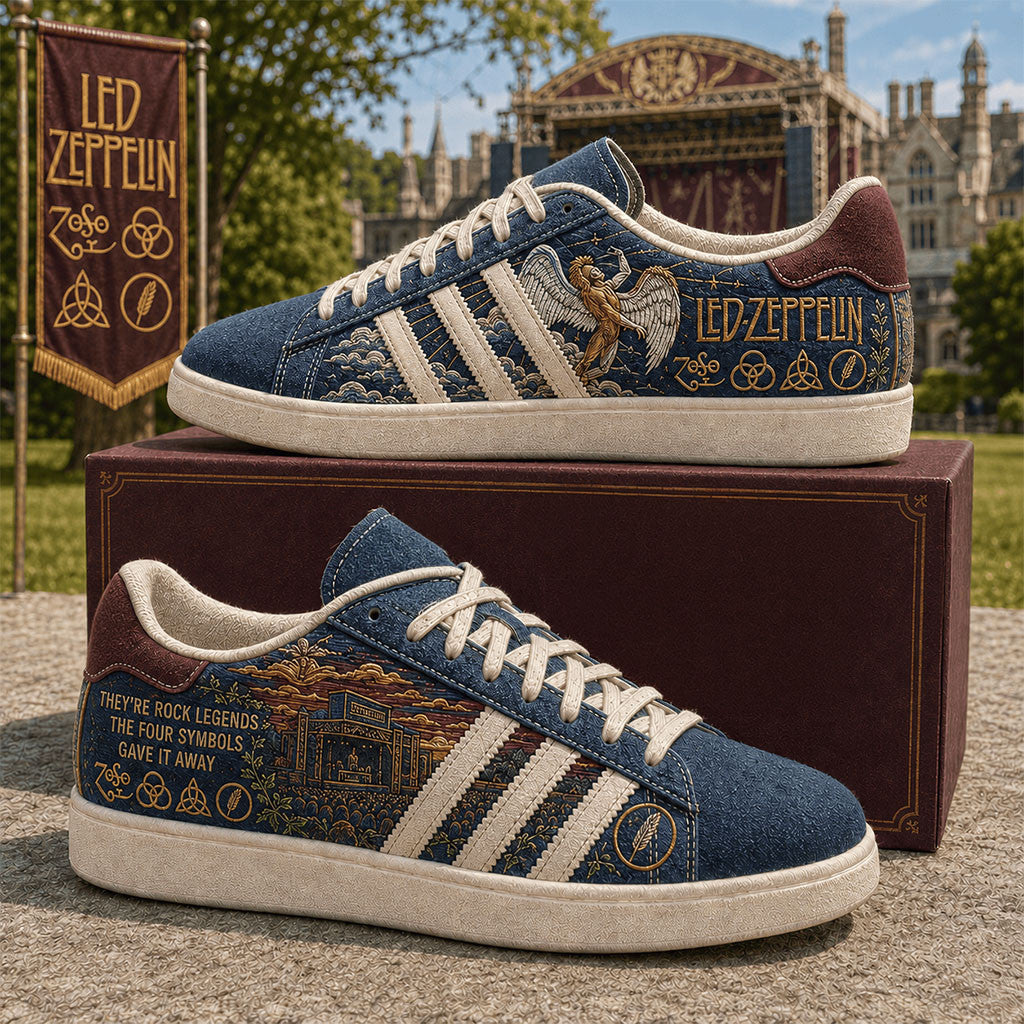 Led Zeppelin They're Rock Legends The Four Symbols Gave It Away Sneakers Led Zeppelin Merch - Merchluma