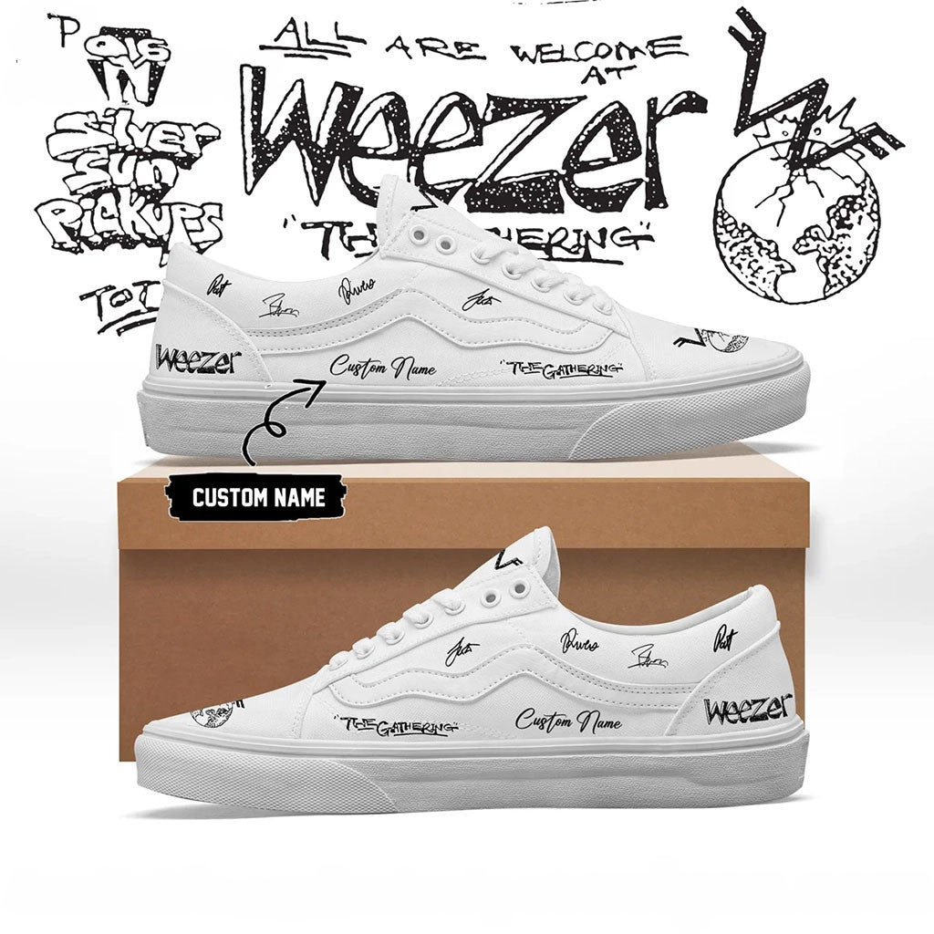 Custom Weezer Merch The Gathering World Wide Signature Shoes Best Gifts For Rock Lovers - Merchluma
