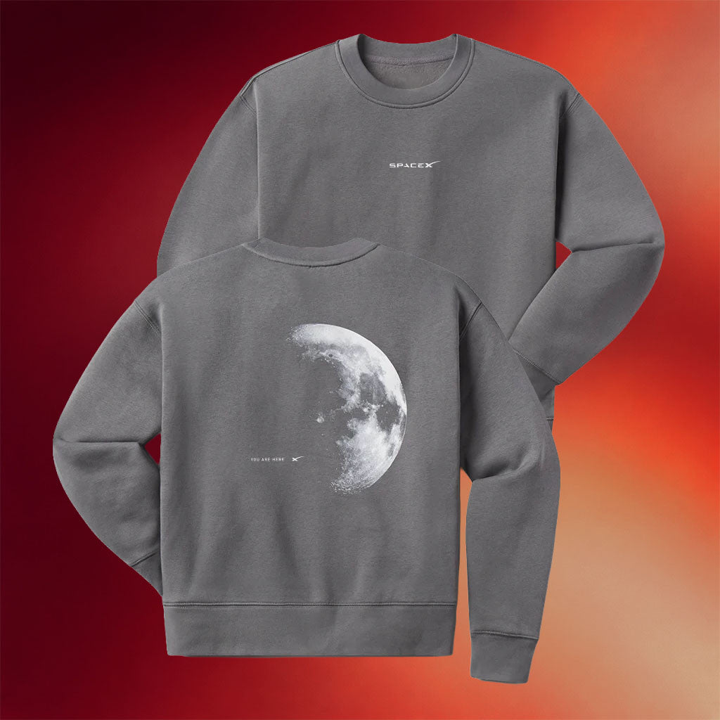 SpaceX Merch 2026 You Are Here Moon Crewneck Sweatshirt Astronomy Gifts For BFF