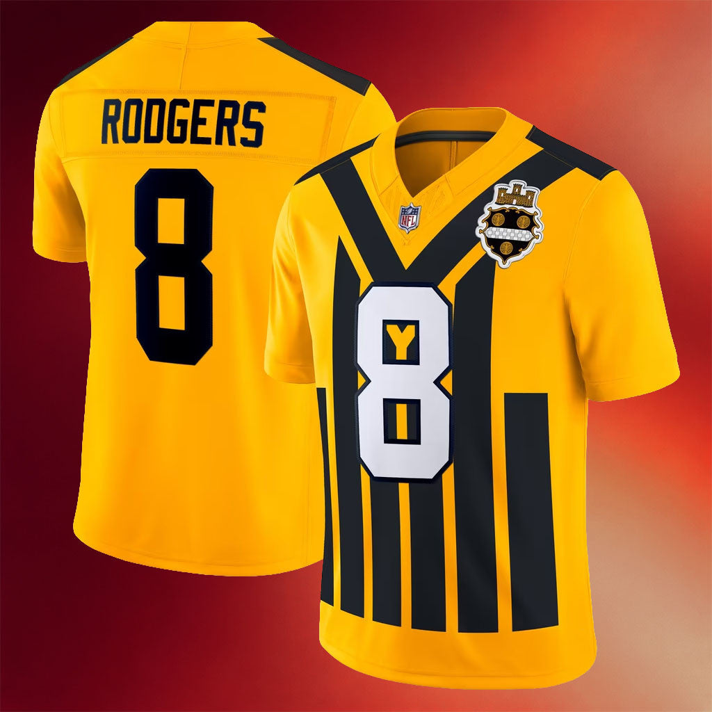 Aaron Rodgers Jersey Shirt 2026 Pittsburgh Steelers Merch #8 Gold Alternate Vapor FUSE Jersey