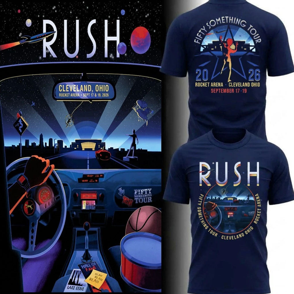 RUSH Merch 2026 Rush Cleveland OH Concert T-Shirt Rocket Arena Sept 17 19 Fifty Something Tour'