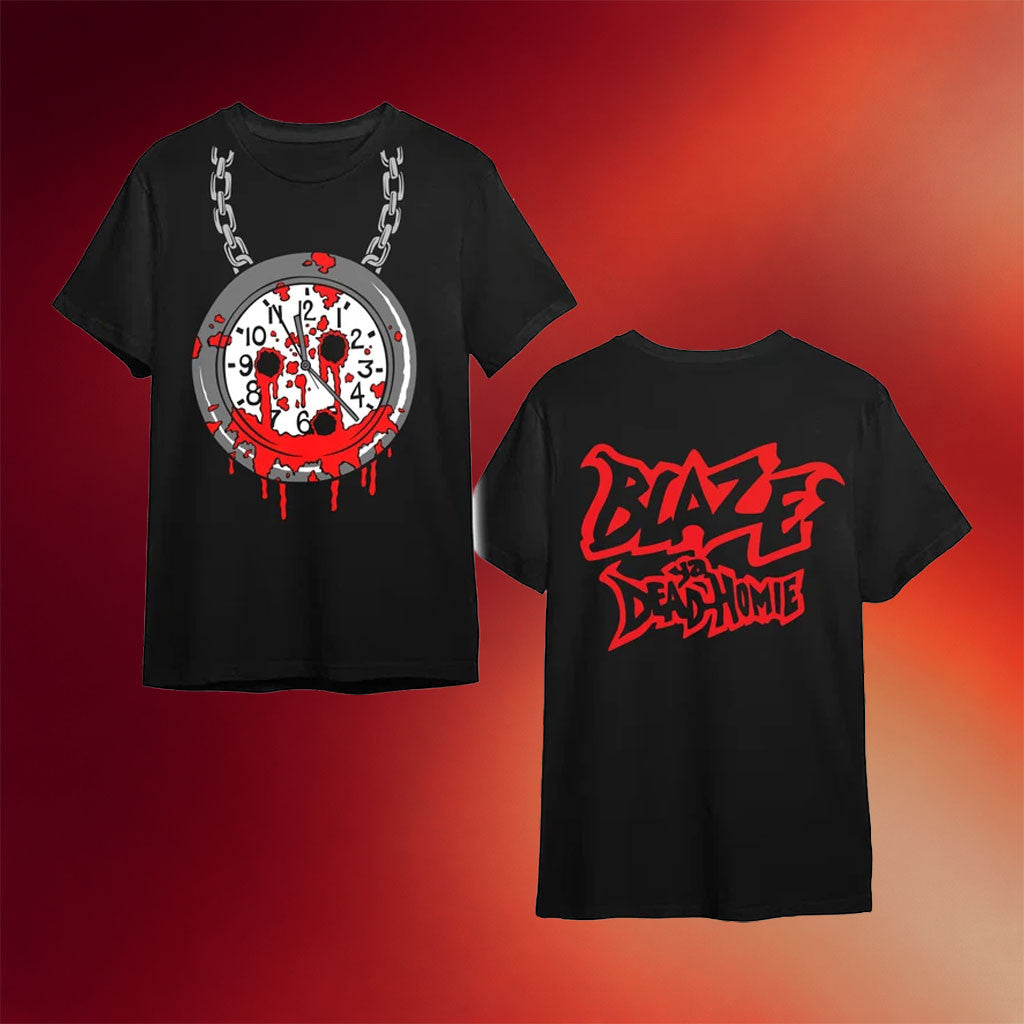MNE Merch 2026 Blaze Ya Dead Homie Bloody Clock T-Shirt Gift For Rapper Fans
