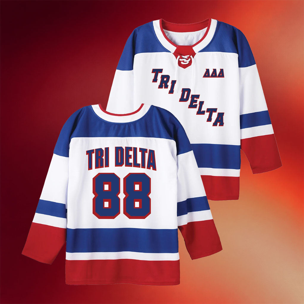 Tri Delta Merch Delta Delta Delta 2026 Zamboni Sorority Hockey Jersey No 88 Tri Delta Jersey