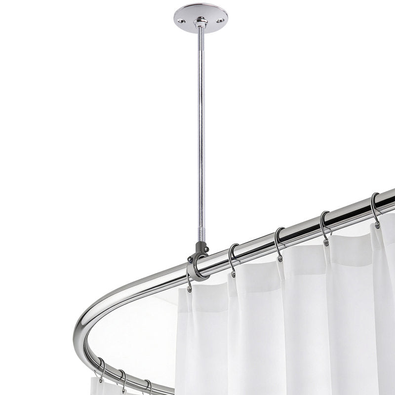 36" Chrome Metal Shower Rod with Ceiling Support for Tubs
