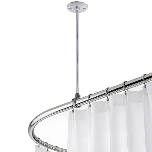 36" Chrome Metal Shower Rod with Ceiling Support for Tubs