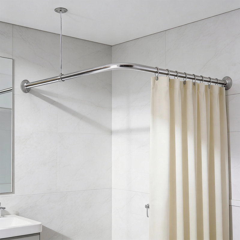 36" Chrome Metal Shower Rod with Ceiling Support for Tubs