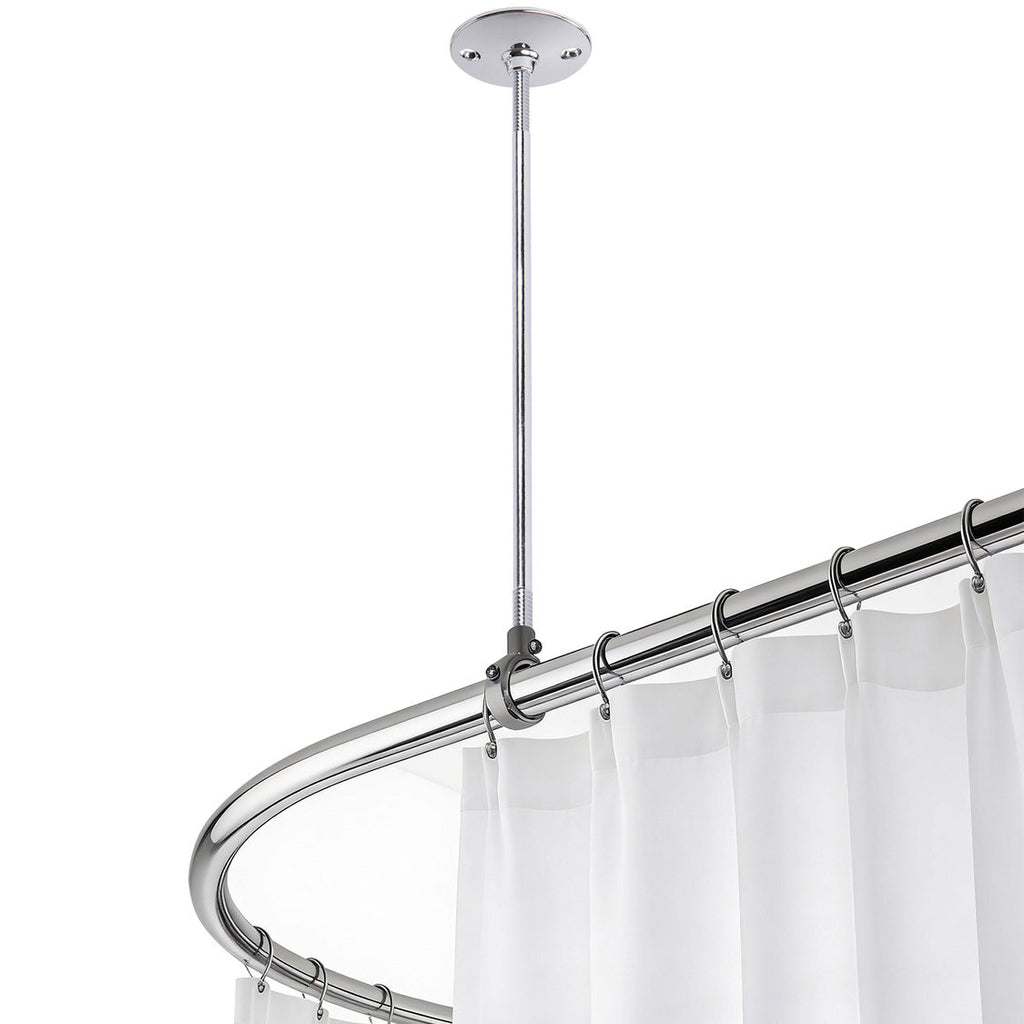 36" Chrome Metal Shower Rod with Ceiling Support for Tubs