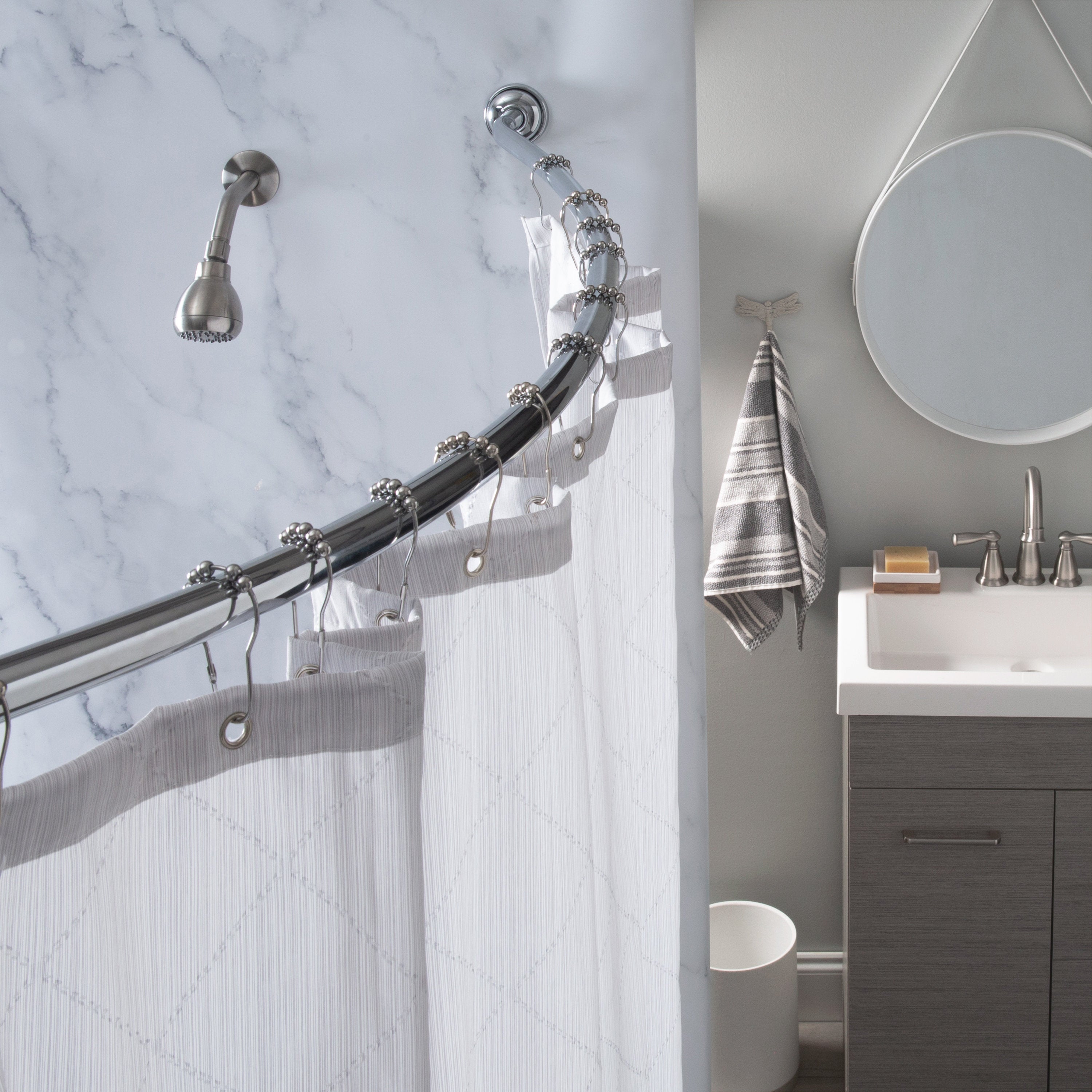 44" Curved Shower Curtain Rod - Chrome Rust-Resistant Bathroom Pole