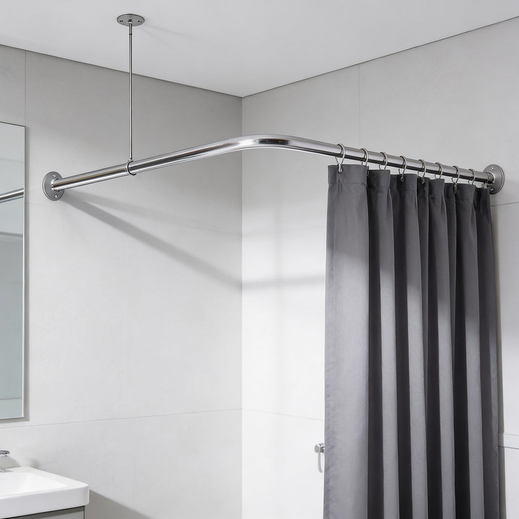 L-Shaped Corner Shower Curtain Rod - Rust-Proof Aluminum 5ft Rod