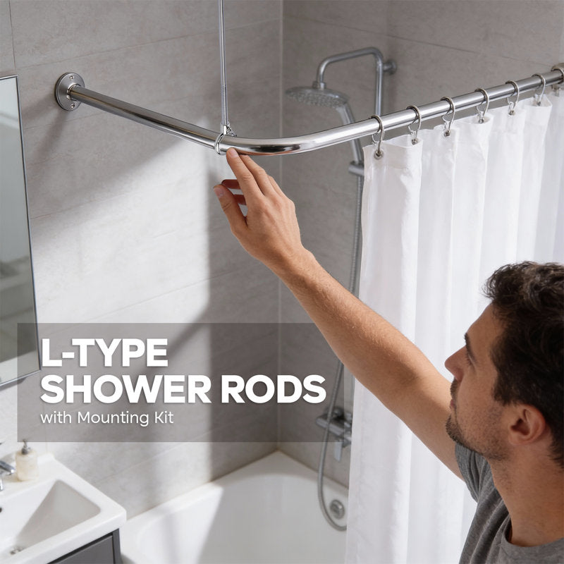 L-Shaped Corner Shower Curtain Rod - Rust-Proof Aluminum 5ft Rod