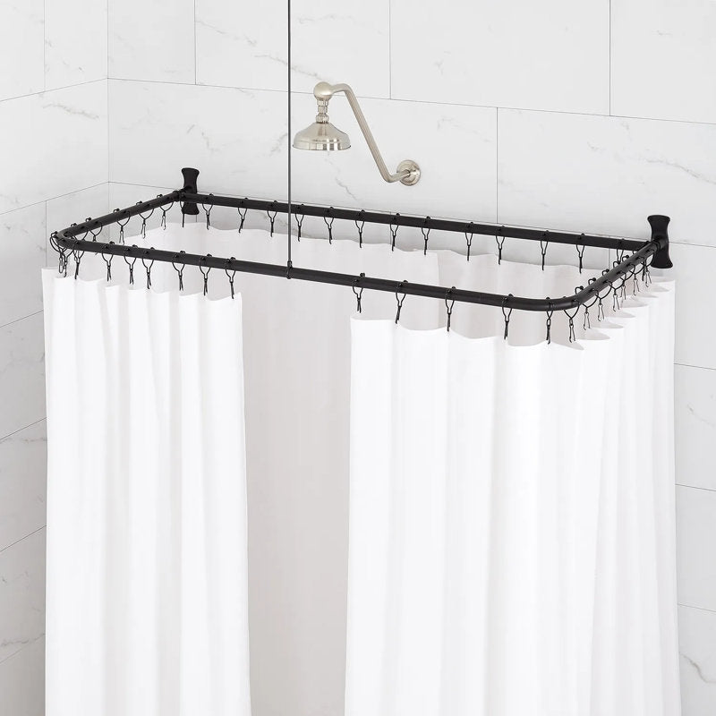 60" D-Shaped Shower Rod Enclosure - Matte Black Fixed Curtain Frame