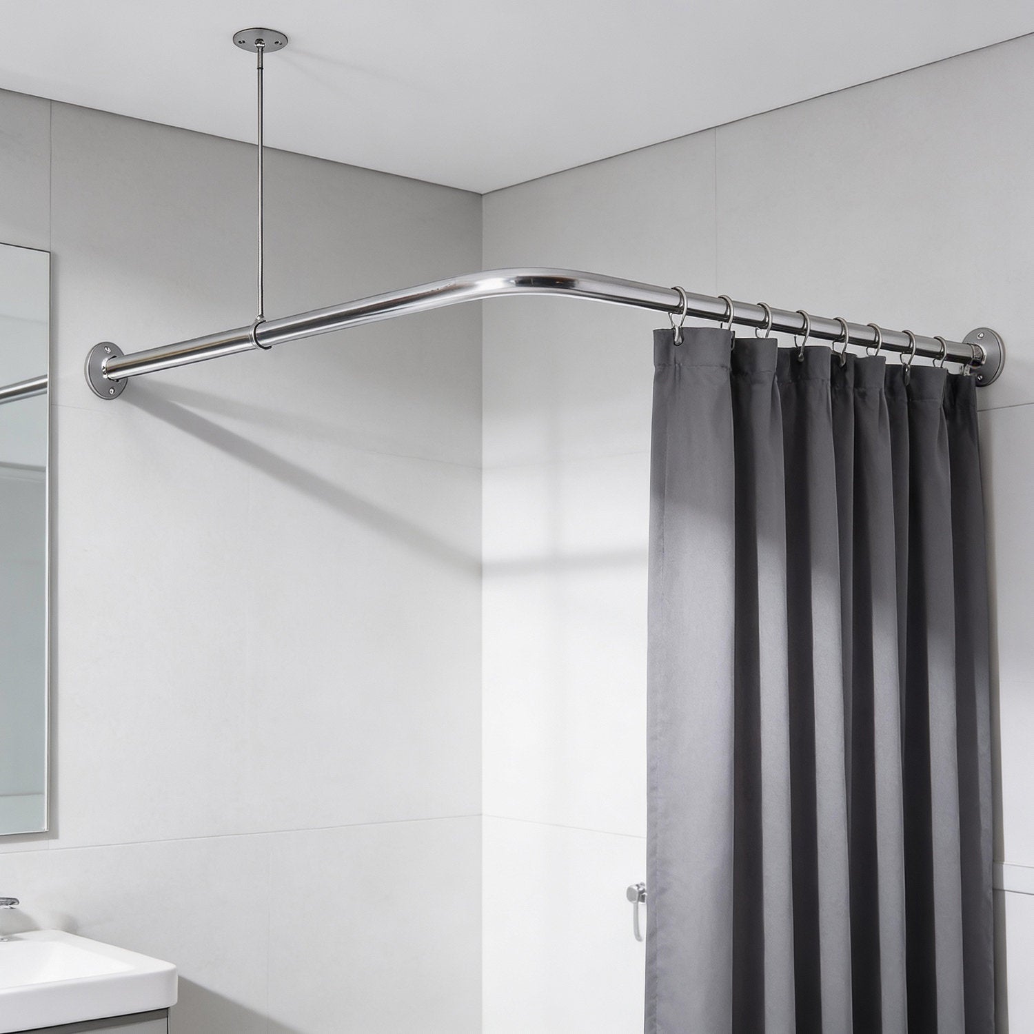 6' L-Shaped Corner Shower Curtain Rod - Rust-Proof Aluminum