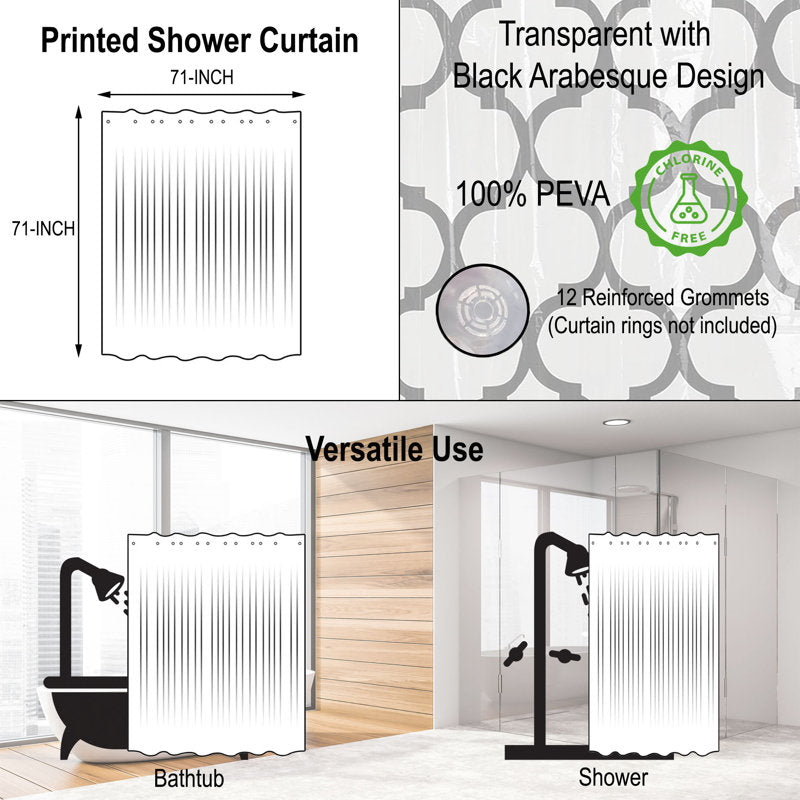 Arabesque PEVA Shower Curtain - Transparent Waterproof Bath Decor
