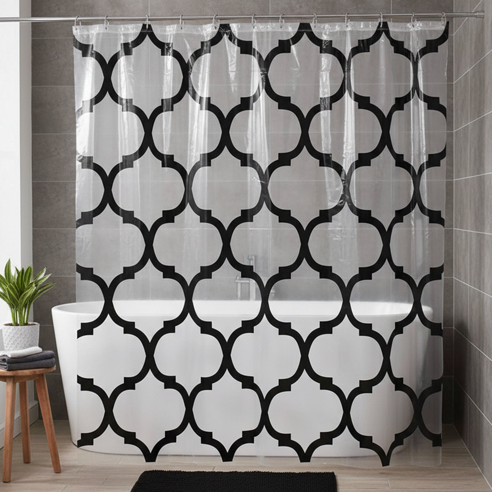 Arabesque PEVA Shower Curtain - Transparent Waterproof Bath Decor
