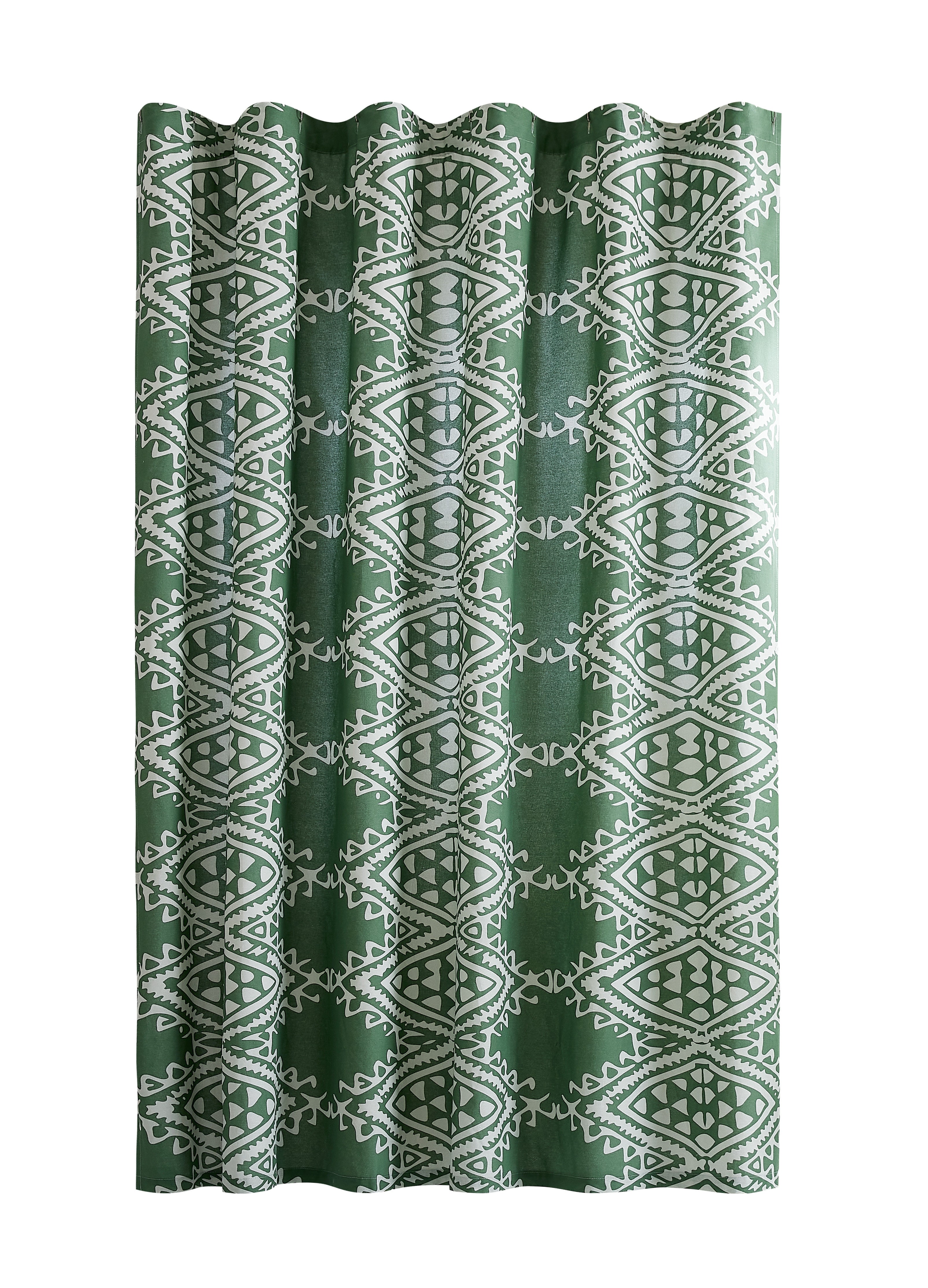 Sage Green Geometric Cotton Shower Curtain - Boho Bathroom Decor