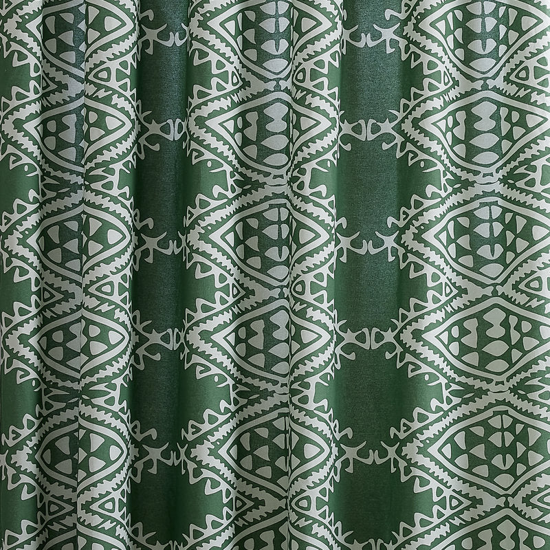 Sage Green Geometric Cotton Shower Curtain - Boho Bathroom Decor
