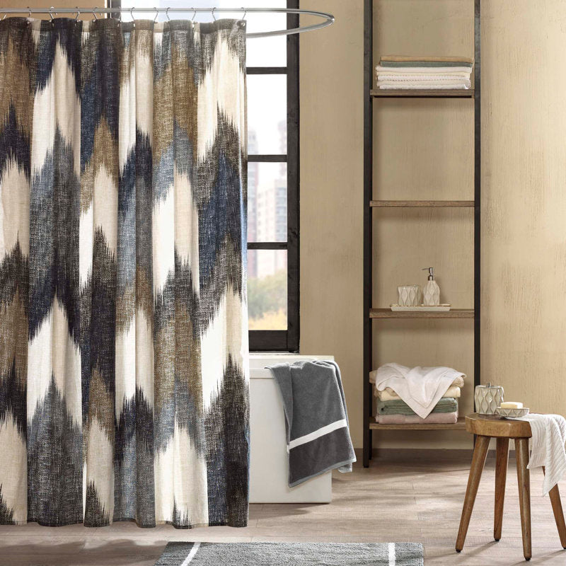 Cotton Shower Curtain - Abstract Chevron Print for Modern Bathroom