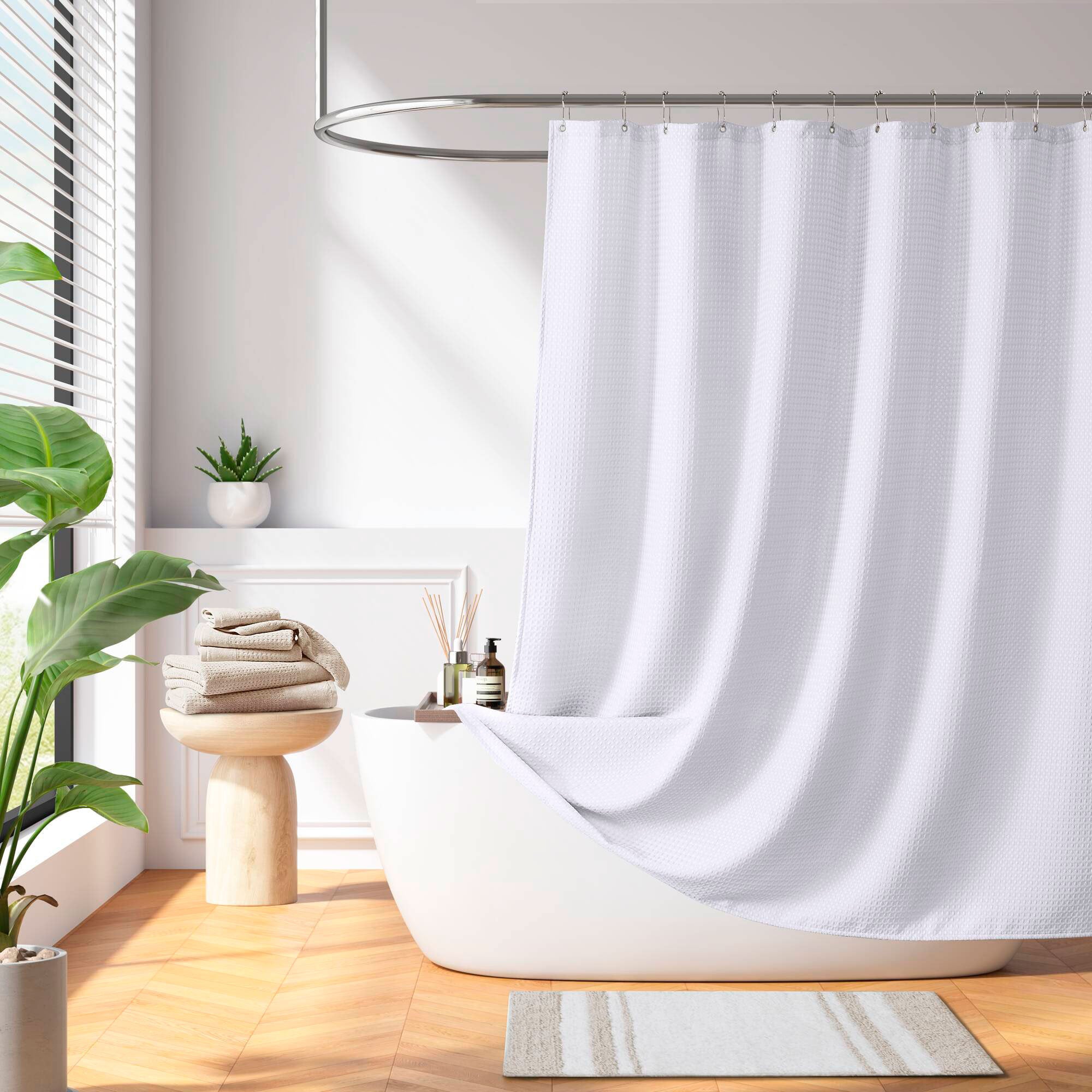 Arbor Waffle Shower Curtain - Water Repellent Polyester Bathroom Decor