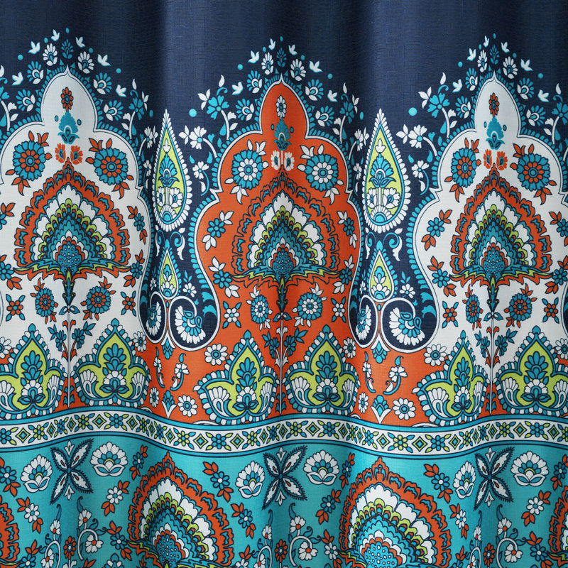 Bohemian Paisley Shower Curtain Set - Navy Floral Bathroom Decor