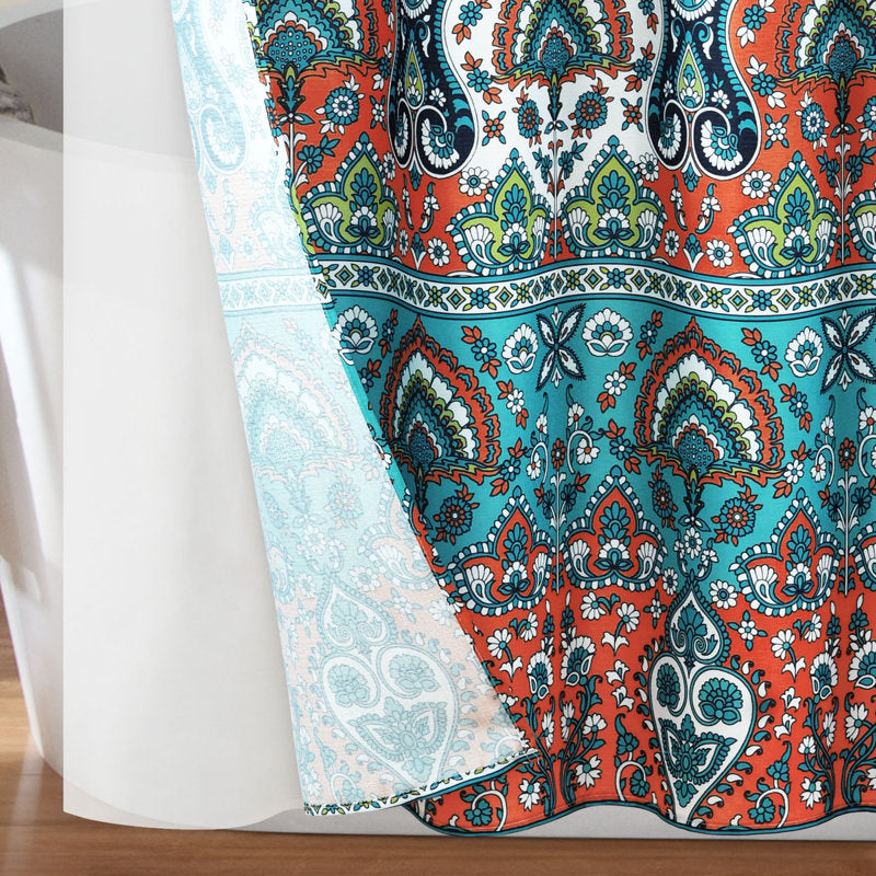 Bohemian Paisley Shower Curtain Set - Navy Floral Bathroom Decor